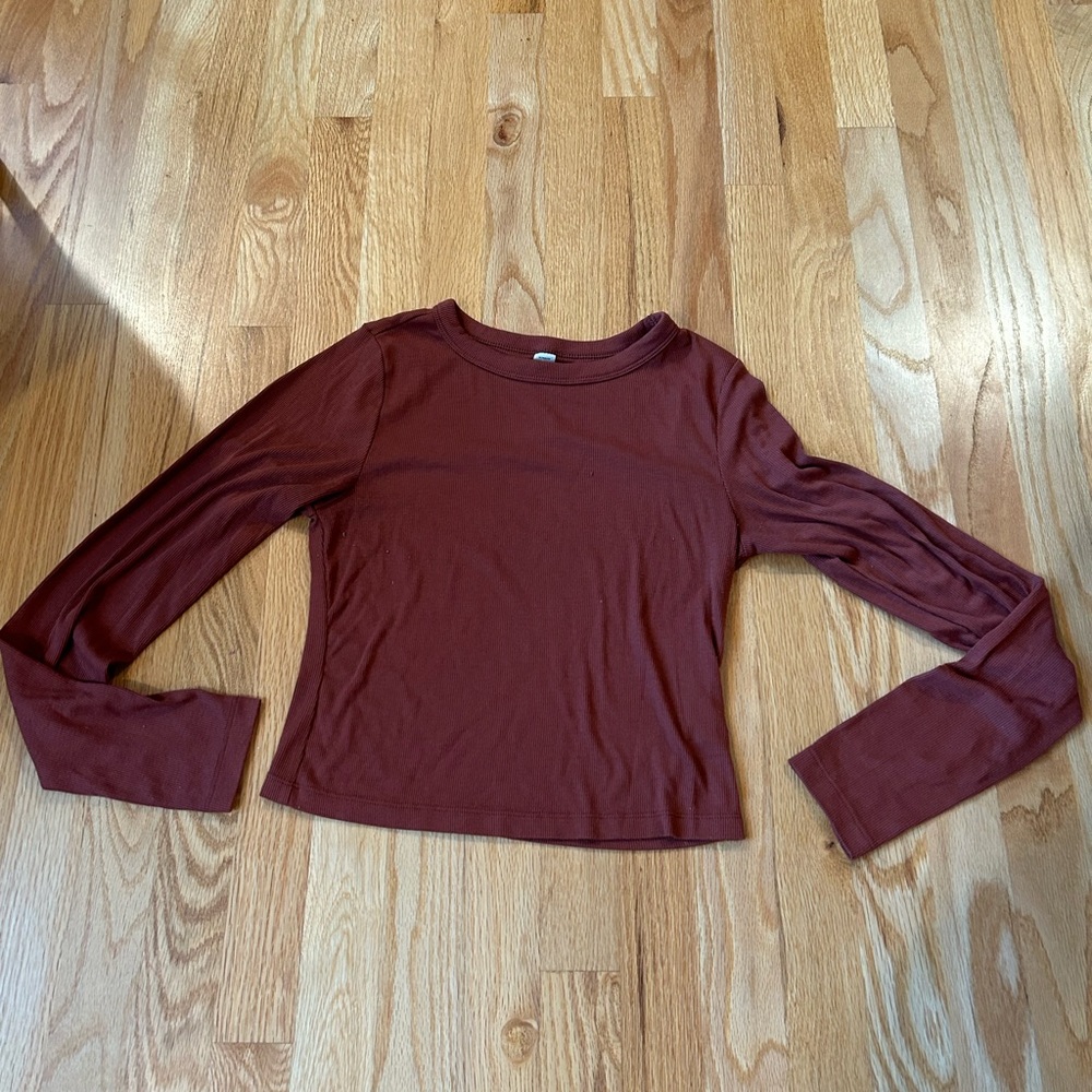 Burnt Orange long sleeve ribbed shirt cropped